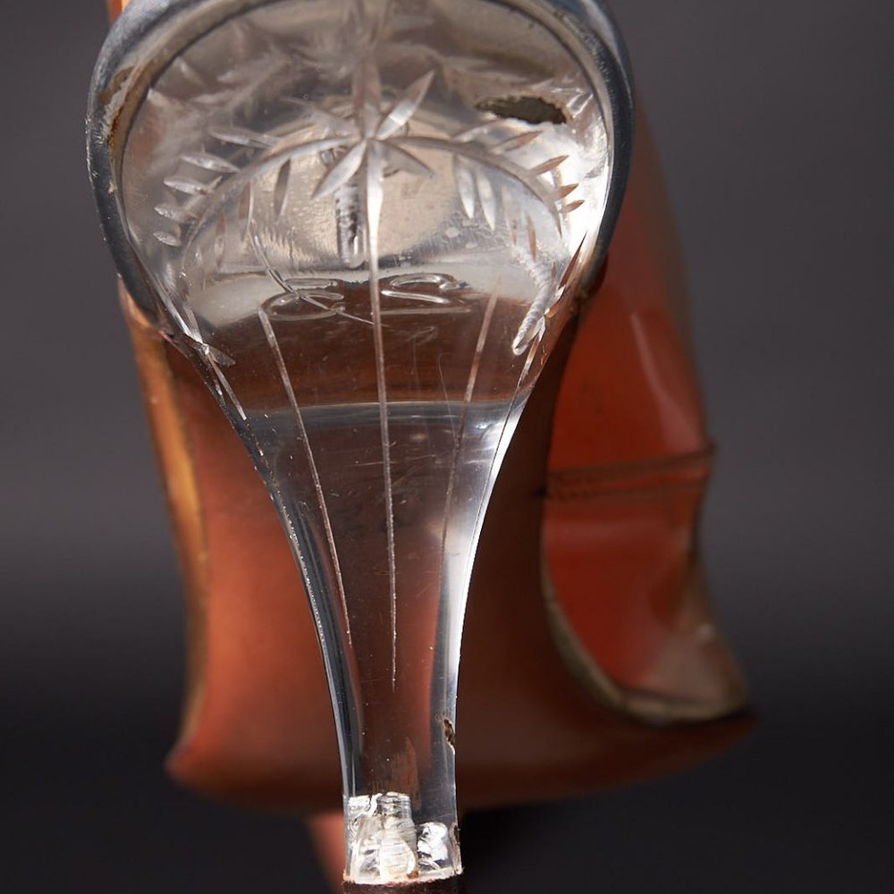 1950s Clear Plastic Carved Heels Shoes Slingbacks